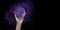 A man`s hand holds a globe against the starry sky. Black background, banner. Paranormal abilities, clairvoyance, divination.
