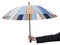 Man\'s hand with open striped umbrella