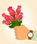 Man\'s hand present of roses