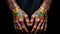 Man\\\'s Hands with colored floral tattoos