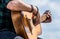 Man& x27;s hands playing acoustic guitar, close up. Acoustic guitars playing. Music concept. Guitars acoustic. Male musician