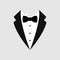 Man`s jacket. Tuxedo. Weddind suit with bow tie. Vector icon.