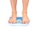 Man\'s legs ,weighed on floor scale.