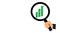 A man`s right hand holding a lens loop is examining a green bar diagram with an upward arrow. business chart elements of a compan