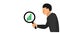 A man`s right hand holding a lens loop is examining a green bar diagram with an upward arrow. business chart elements of a compan