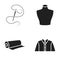 A man`s shirt, a mannequin, a roll of fabric,needle and thread .Atelier set collection icons in black style vector