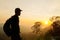 Man\'s silhouette at a viewpoint overlooking central Thailand