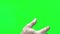 a man\'s strong hairy hand on a green chromakey background squeezes the screen of your advertisement with two fingers