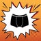 Man`s underwear sign. Vector. Comics style icon on pop-art backg