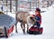 Man in Saami traditional costume at Reindeer Rovaniemi Finland Lapland