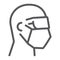 Man in safety mask and goggles line icon, covid-19 and protection, medical face mask with goggles sign vector graphics