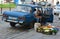 Man sale fruits and vegetables in old town center of Lviv Ukraine
