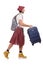 Man in scottish skirt with suitcase isolated on