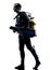 Man scuba diver diving silhouette isolated