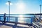 Man at Sea Bridge looking Baltic sea in Palanga resort