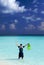 Man in the sea with the equipment for a snorkeling