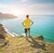 Man and sea mountain landscape