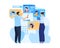Man search people data, information control, business work concept, business work concept, design, flat style vector