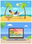 Man by Seaside Collection Vector Illustration