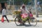 Man sell bananas with the bicycle in Nepal