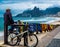 A man selling colorful mats on a beach in Rio de Janeiro, Brazil