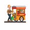 Man selling nasi goreng indonesian traditional street food in cart in cartoon flat illustration vector isolated in white backgroun