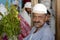 Man sells khat (Catha edulis) at the local market in Lahij, Yemen.