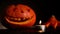 Man set a candle fire for Halloween Jack-o\'-lantern