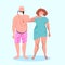 Man shaving his beard woman brushing teeth couple preparing together for new coming day in morning female male cartoon