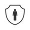 Man on shield icon, user protection pictogram