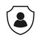 Man on shield icon, user protection pictogram