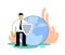 Man with a shield protects planet. Environmental problems, global warming, eco activism. Flat vector illustration