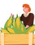 man shopping farm corn wooden basket