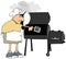 Man in shorts cooking on a smoker grill