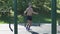 A man in shorts rope jumping. Slow motion