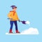 Man shoveling and remove snow flat illustration vector