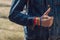 Man showing hand with rainbow ribbon. concept of LGBT pride, rights campaign, equality in modern society