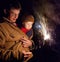 Man showing son fireworks