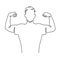 Man shows bicep continuous one line vector drawing. Bodybuilder demonstrating muscular shoulder.