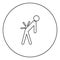 Man a with sick back . Backache black icon outline in circle image