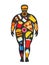 Man silhouette with scattered fast food elements. Unhealthy, junk food and obesty concept.
