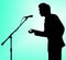 Man silhouette speech to microphone