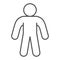 Man silhouette thin line icon. Person stands firmly on two legs in pose of protection outline style pictogram on white