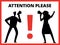 Man silhouettes with megaphone and message attention please