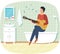 Man sings song. Guy sitting on bathtub in bathroom with guitar. Guitarist making melody at home