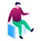 Man sit on cube icon, isometric style