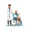 Man sit on a wheelchair with doctor take care