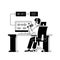 man sit working on desk for speech audio recognition translation to text artificial technology black illustration