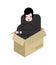 Man sits inside box is sad. Loneliness concept