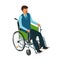 Man sits in wheelchair. Invalid, disabled, cripple icon or symbol.